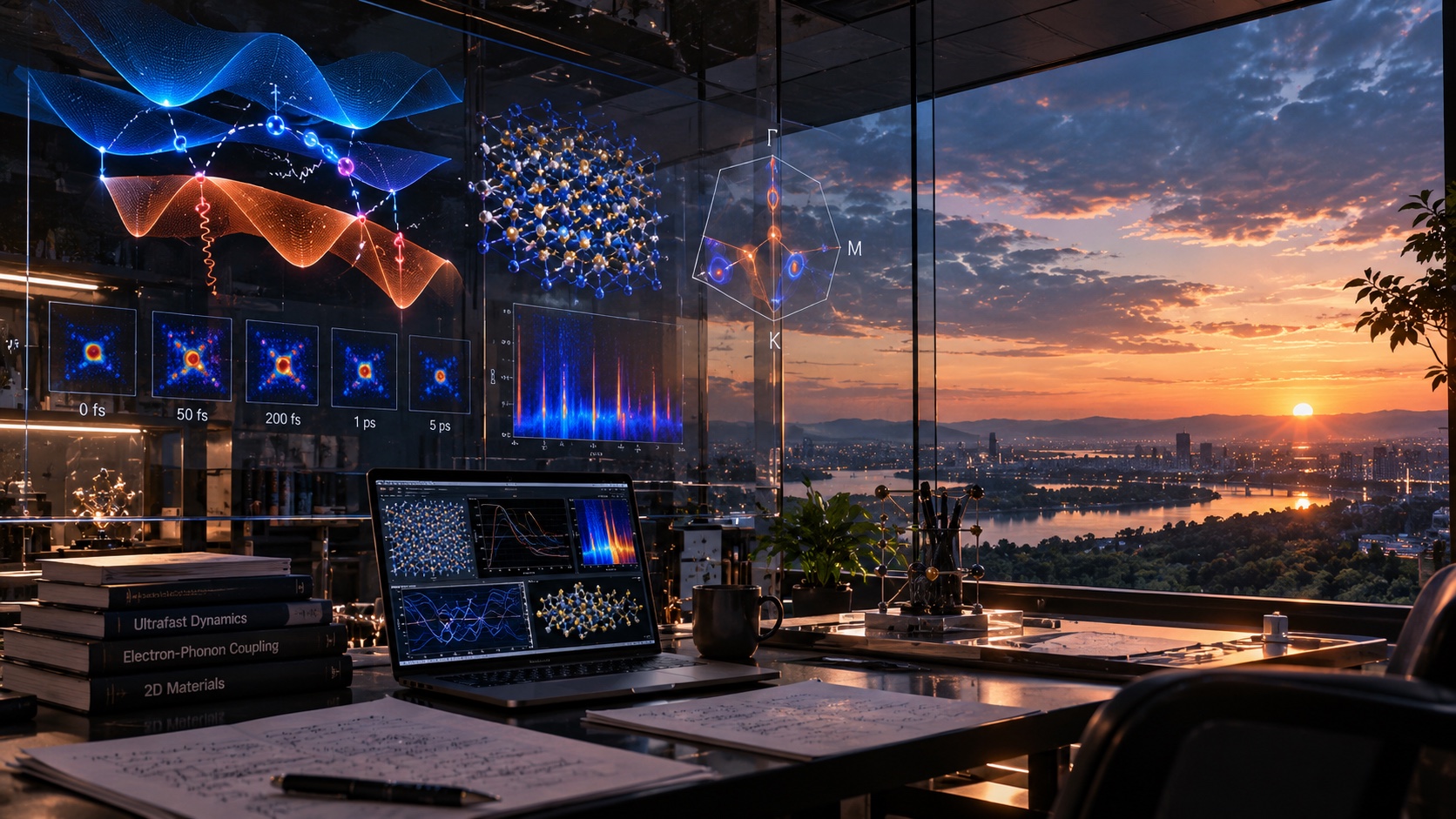 Computational physics research studio at sunset